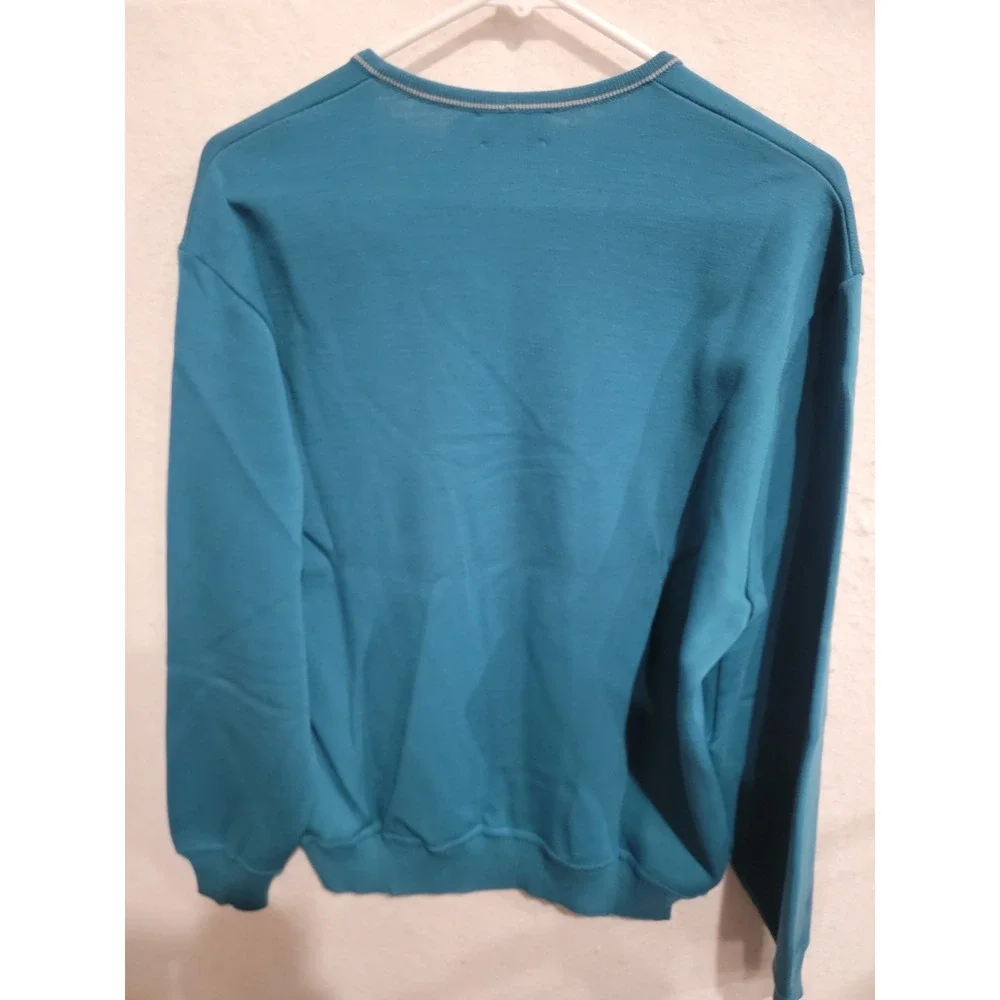 VTG 90s St. Croix Knits Men L V-Neck Sweater 100% Zephyr Wool Teal Blue USA Made